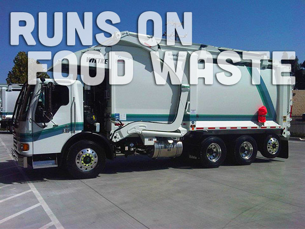 This truck runs on alternative fuel made from food waste.