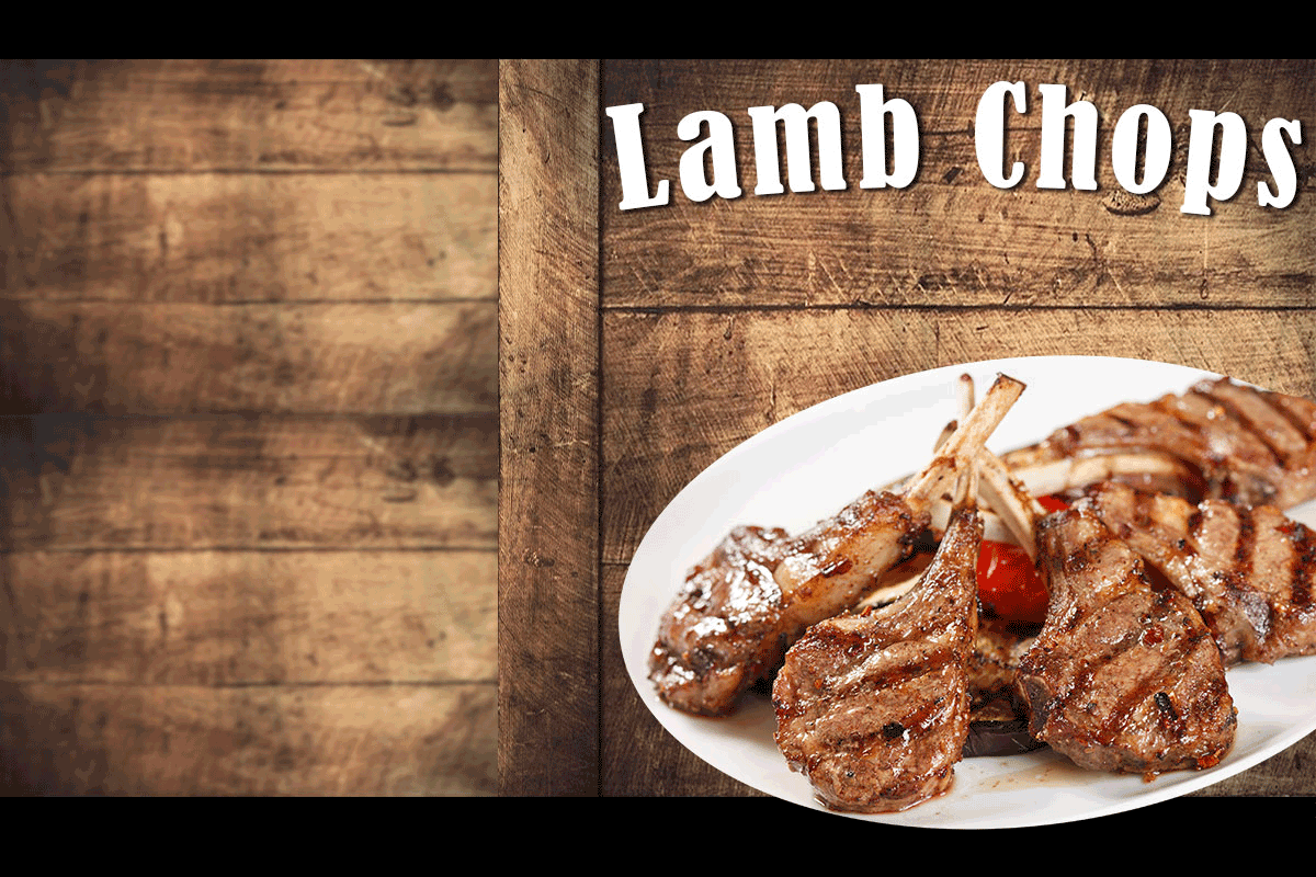 An advertisement for lamb chops with and without lamb. 