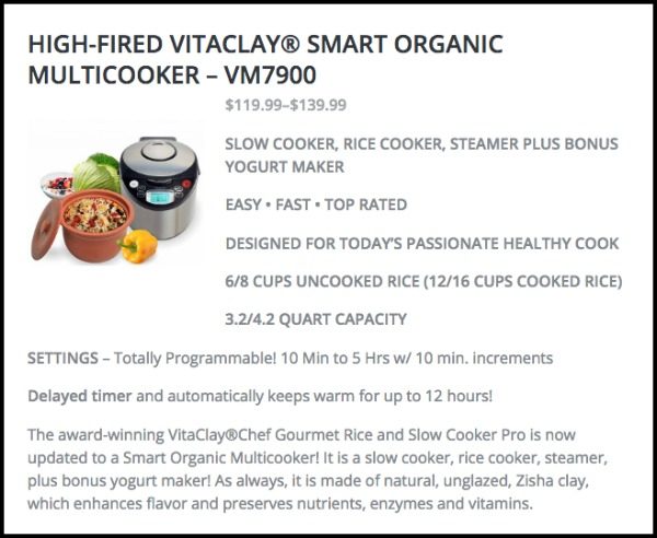 VITACLAY VM7900 SMART ORGANIC MULTI-COOKER - A RICE COOKER, A SLOW